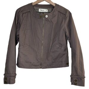 Taupe Brown Moto Jacket Medium Zip Up Braided Detail  NWOT